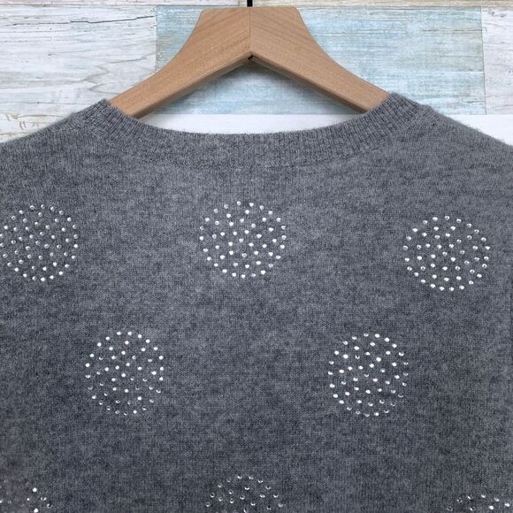 Peck & Peck Luxury Pure Cashmere Sweater Gray Sequin Circles 2 Ply Womens Small - Picture 4 of 5